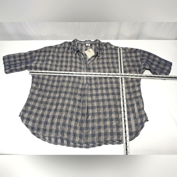Poetry Plaid Boxy Relaxed Fit Pull On Linen/Cotton Top. Ladies Size 14 - Picture 3 of 7